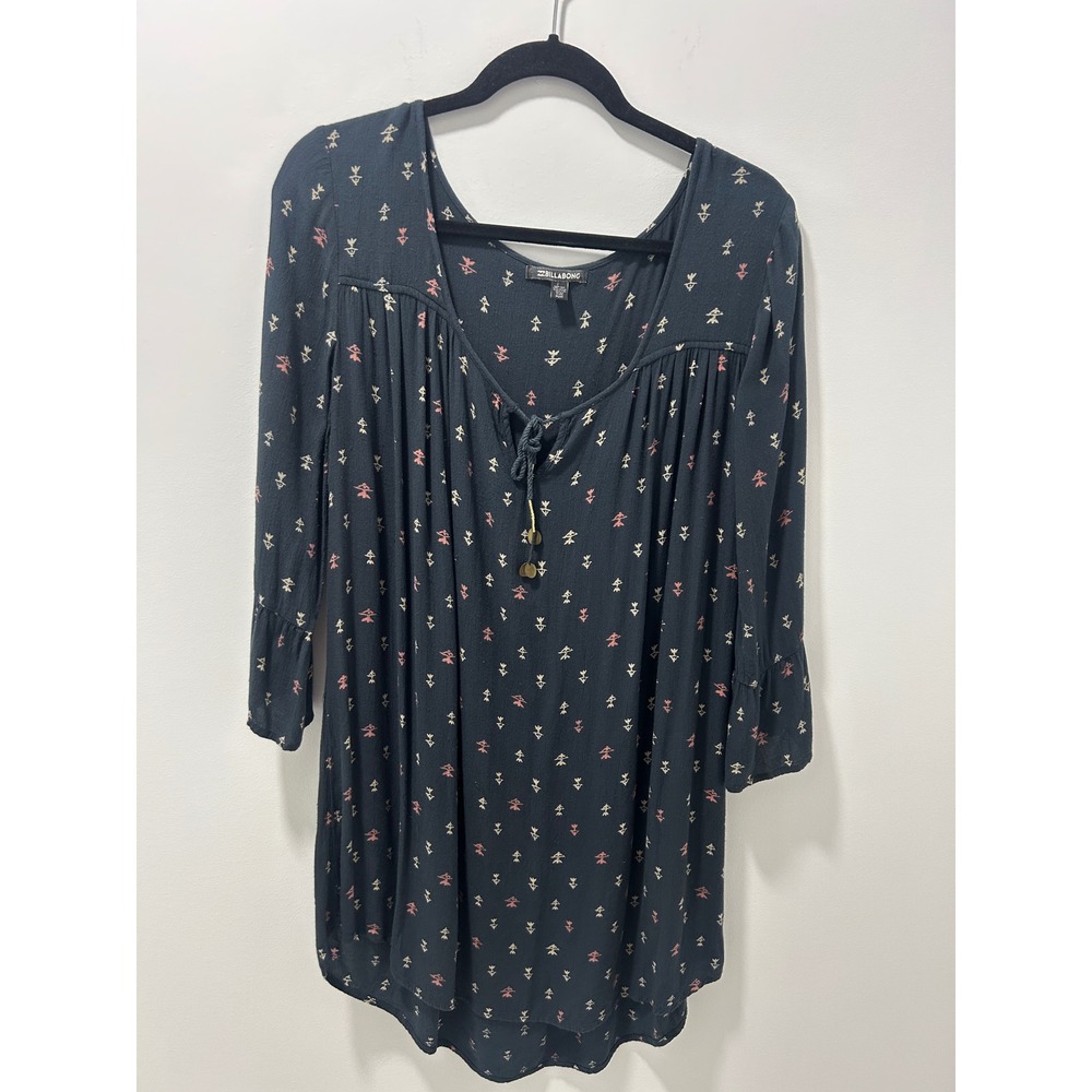 Billabong Women Navy Blue Geometric Tribal Print Tunic Dress Boho JD23GTAS Sz M